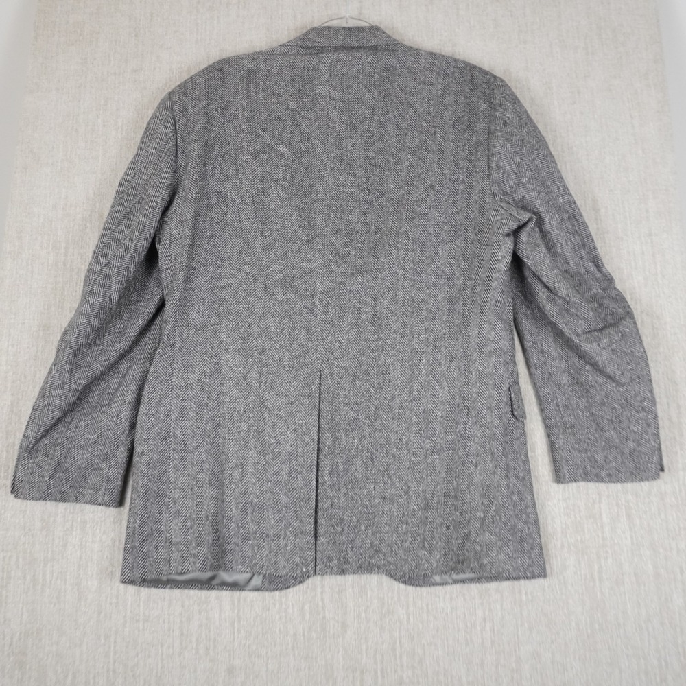 American Trend Mens 42 Gray Herringbone Lambs Wool Blend Blazer Jacket 2 Button - Picture 8 of 11